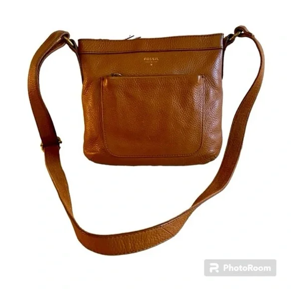 Fossil Cognac Brown Pebbled Leather Crossbody Bag - Picture 2 of 13